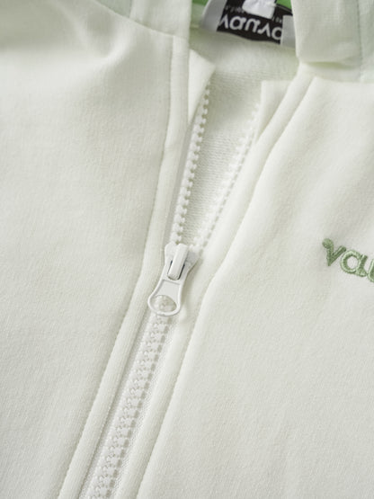 Kid Short Sleeve Logo Embroidery Zipped Hoodie