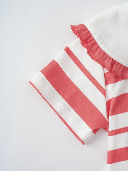 Kid Puritan Collar Short Sleeve Stripe Print Top