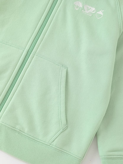 Kid Long Sleeve Embroidery Zipped Hoodie