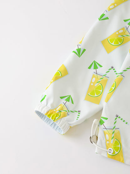 Kid Reversible All-Over Lemon Tea Print Zipped Windbreaker