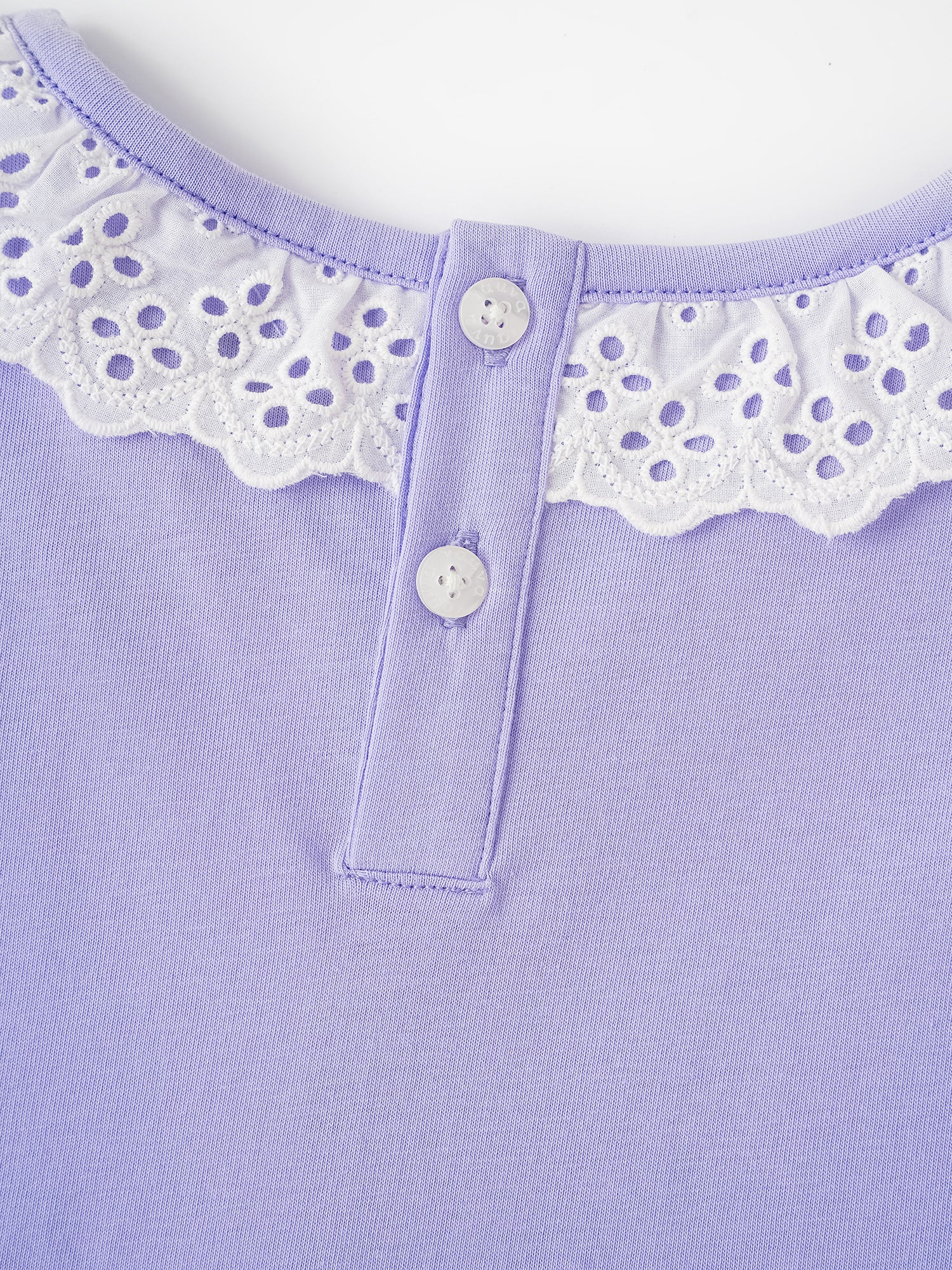 Kid Lace-Trimmed Collar Short Puff Sleeve Bunny Print Tee