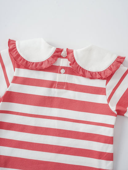 Kid Puritan Collar Short Sleeve Stripe Print Top