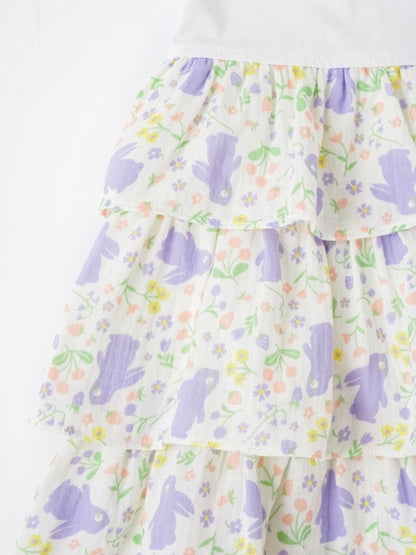 Kid Sleeveless All-Over Bunny Print Layered Dress