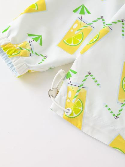 Kid Reversible All-Over Lemon Tea Print Zipped Windbreaker