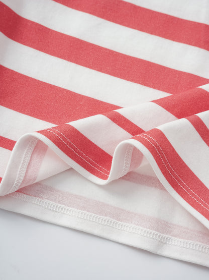 Kid Puritan Collar Short Sleeve Stripe Print Top