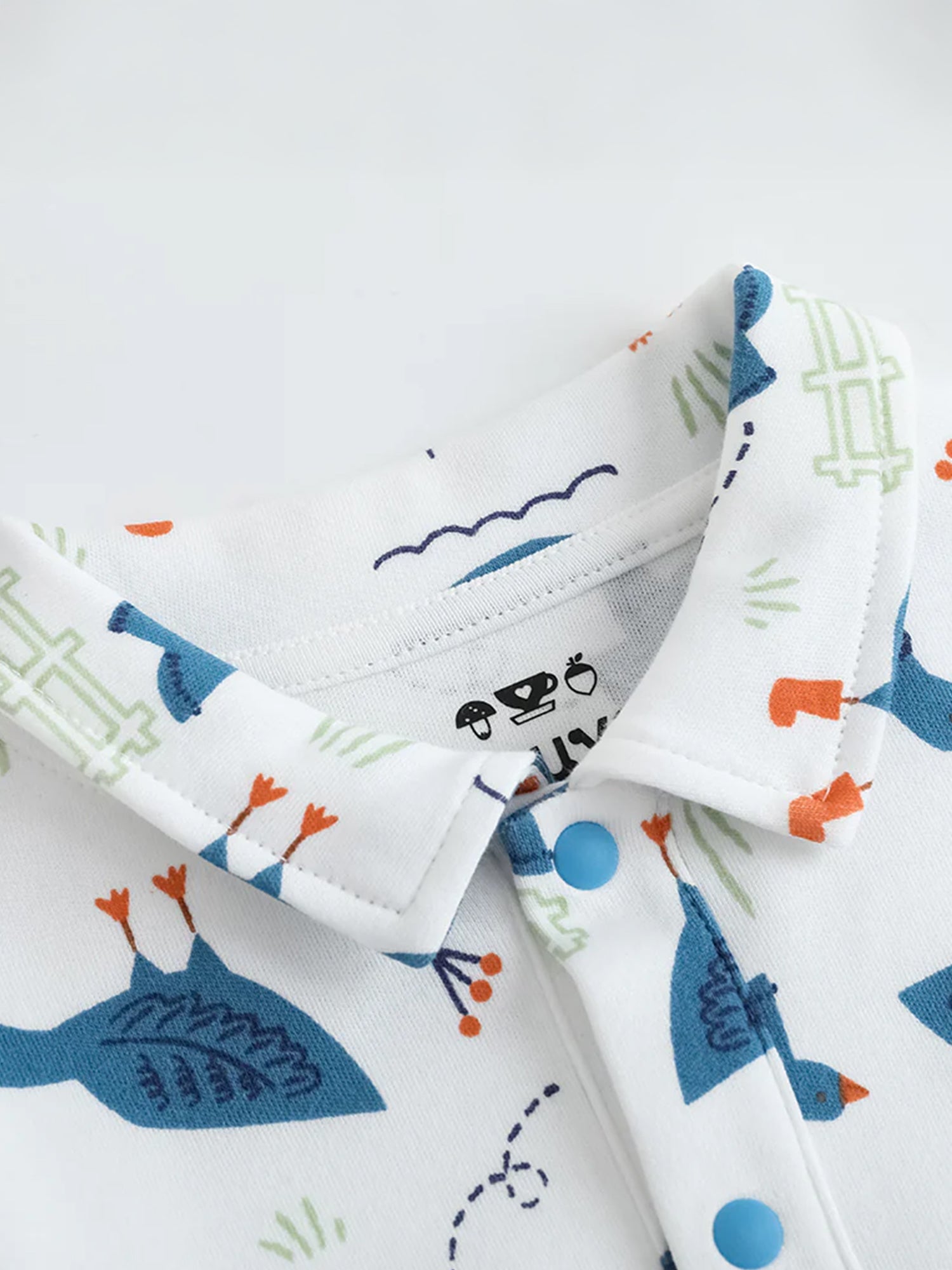 VAUVA Vauva FW23 - Baby Boy White Goose All Over Print Cotton Long Sleeve Bodysuit (White) Bodysuit