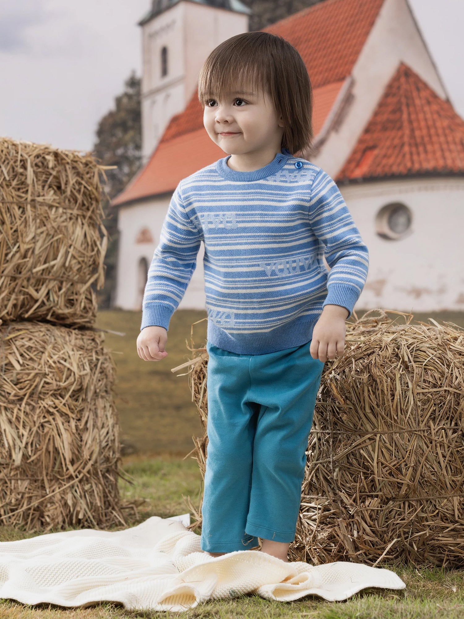VAUVA Vauva FW23 - Baby Boys Solid Cotton Trousers (Blue) Pants