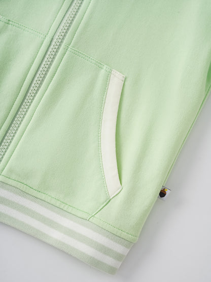 Kid Short Sleeve Logo Embroidery Zipped Hoodie