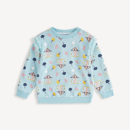 Unicorn-Print Frill Sweatshirt