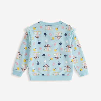 Unicorn-Print Frill Sweatshirt