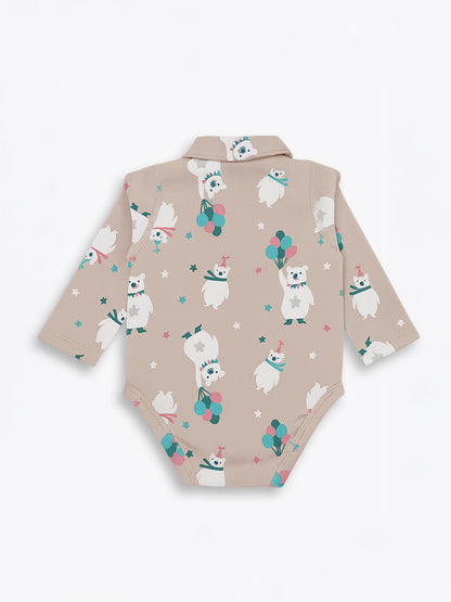 Bear-Print Long Sleeve Bodysuit