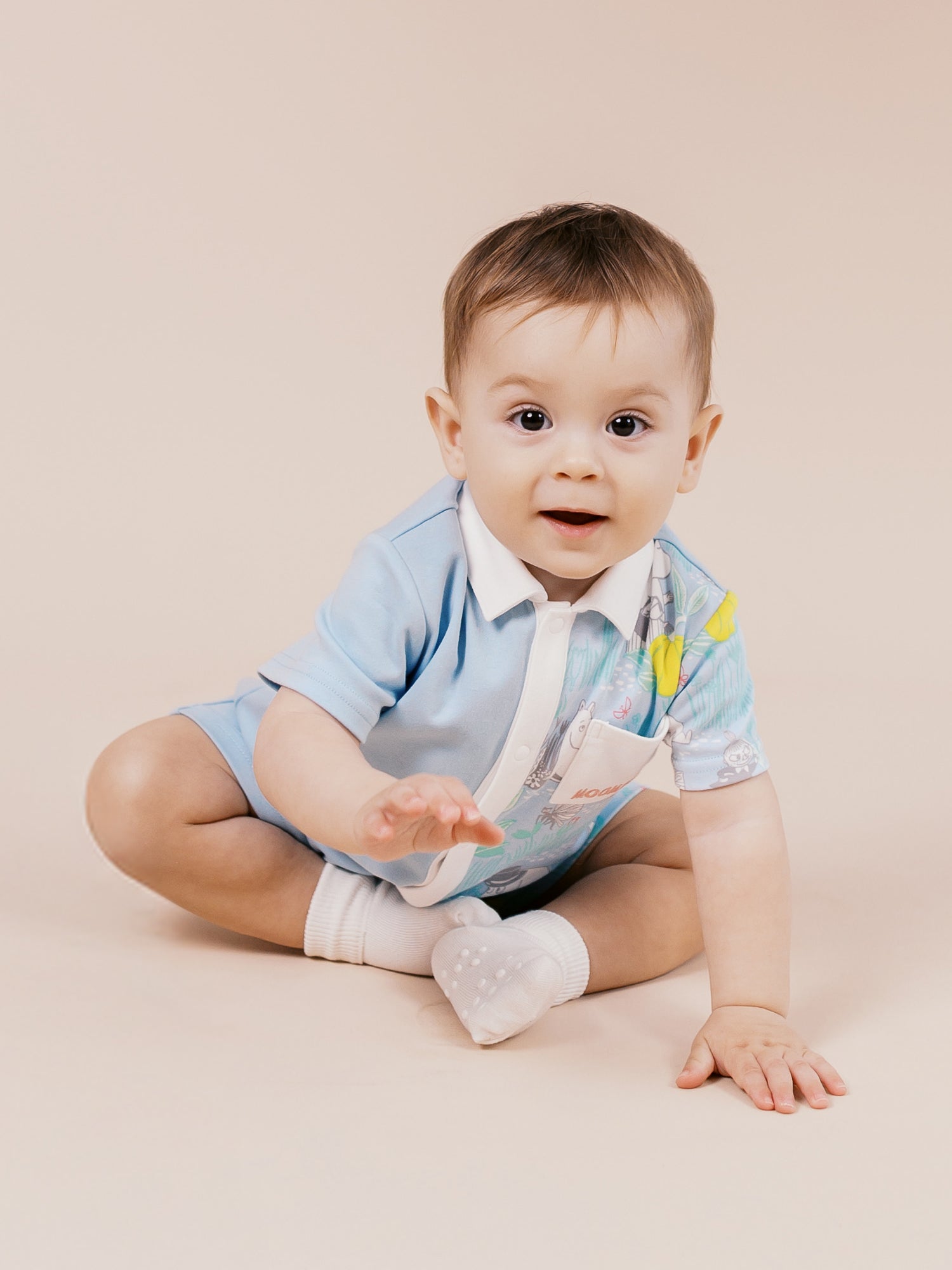 Baby Short Sleeve Colorblock All-Over Print Romper