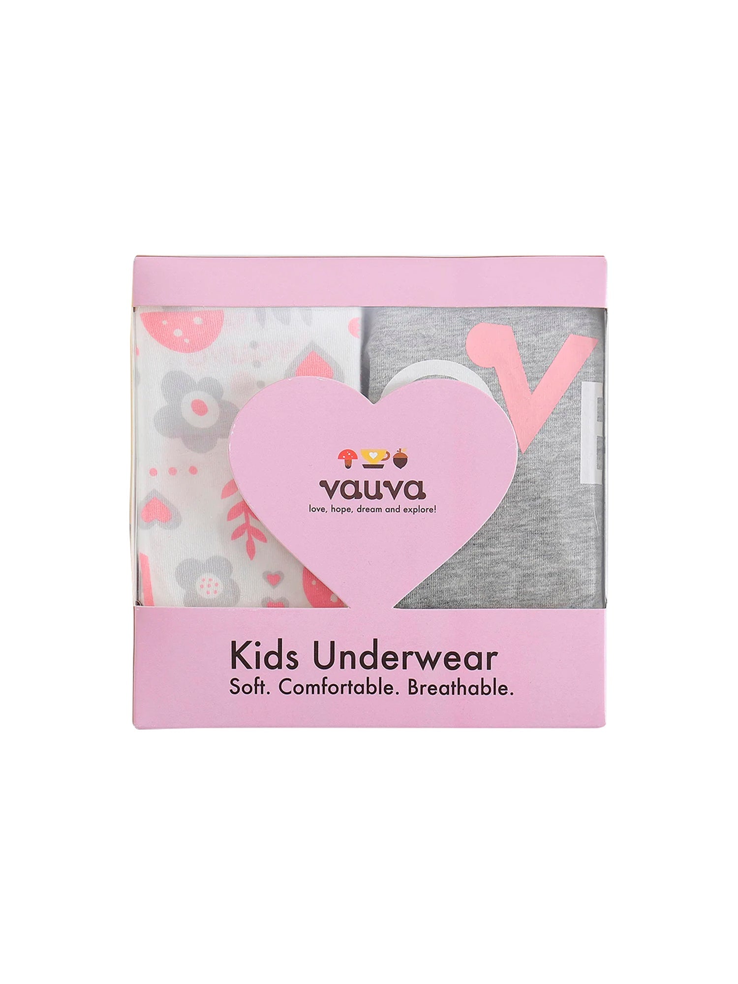 VAUVA Vauva Girls Organic Cotton Underwear - Vauva Pattern / Grey Love Underwear